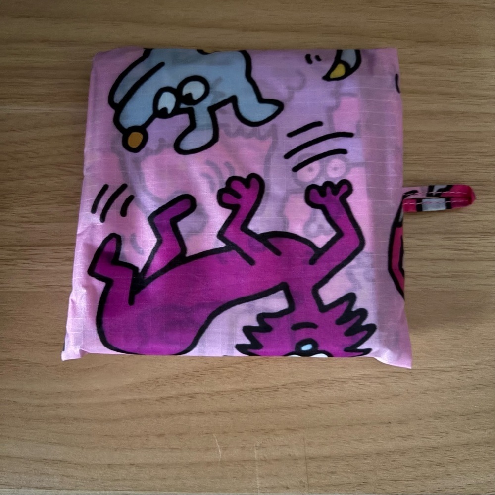 BAGGU x KEITH HARING PETS Standard Size Pink Reusable Foldable Tote Bag - Picture 2 of 5